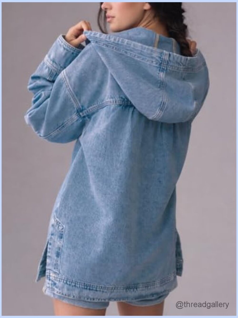 Women's Denim Hoodie Button Up Pullover Jacket Oversized Sweatshirt Top with - Picture 2 of 6